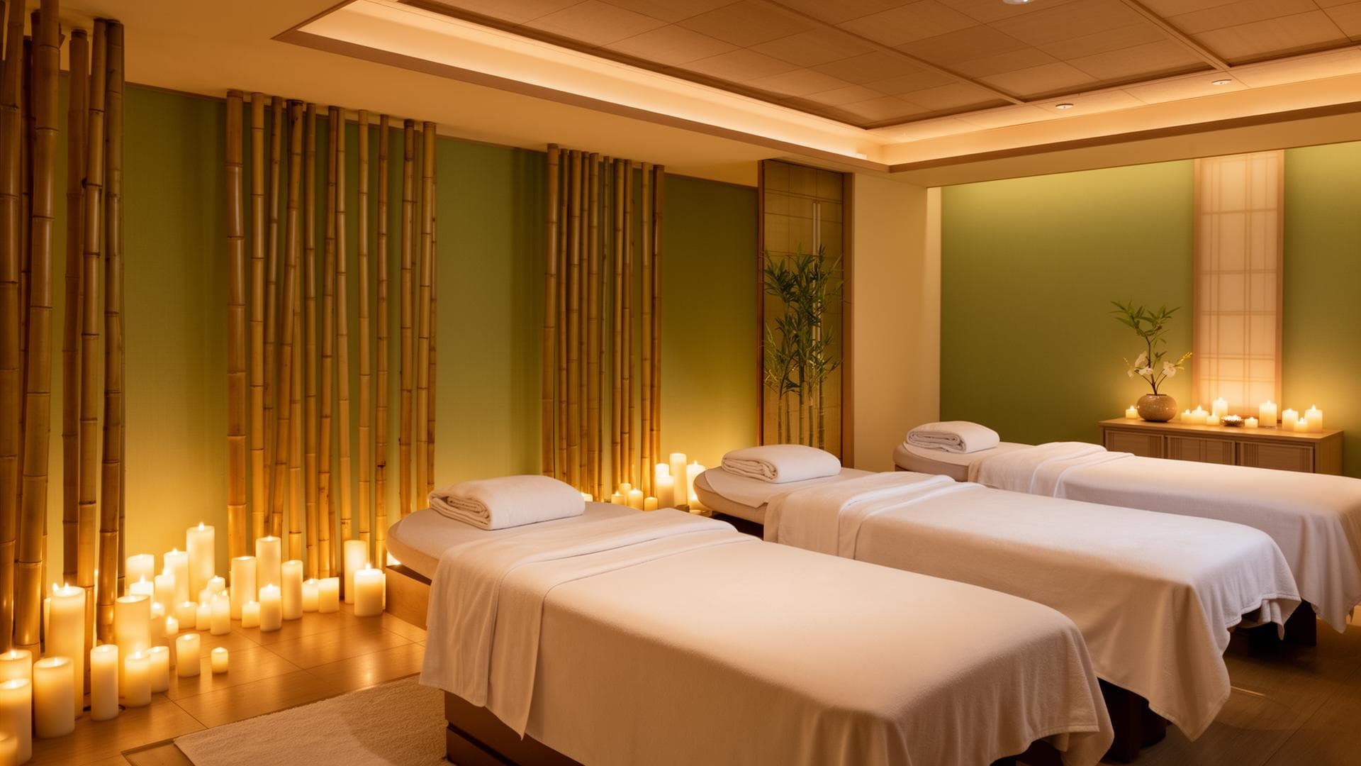 The candle-lit relaxation room at Serenity Scalp Spa